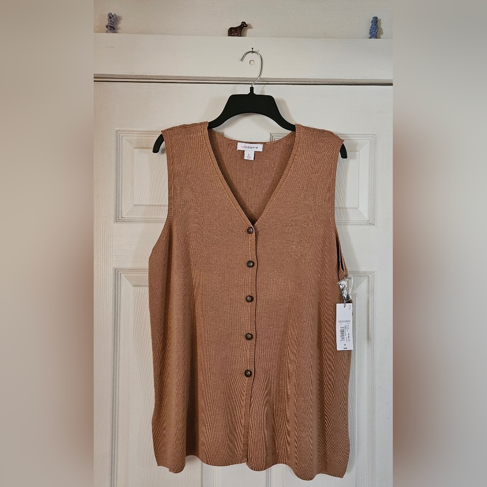 Liz Claiborne Tan Button-Front Sweater Vest XL NWT